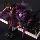 Alupssuc 2 Bundles 22 Heads Large Artificial Halloween Flowers, Fake Flower Arrangement with Spider&Eyeball Decoration, Faux Floral Bouquet for Home Party Decor in Table Centerpieces, Purple&Black