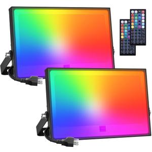Onforu 2 Pack LED RGBW Flood Lights Outdoor 70W, 2700K Warm White Dimmable Million Color Changing Floodlight Waterproof with Remote, DIY Stage Lights Uplighting Indoor for Party