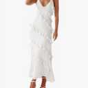 Wenrine Womens Sexy Chiffon Halter Maxi Dress Sleeveless Backless Ruffle Tassel Party Club Dresses XL