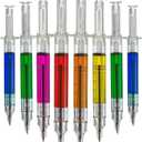 Bedwina Syringe Pens - (Bulk Pack of 12) Retractable Fun Multi Color Novelty Pen for Nurses, Nursing Student School Supplies, Birthdays, Stocking Stuffers and Toy Party Favor Gifts