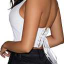 Women's Y2K Leather Halter Top Backless Corset Bustier Top Lace Up Sexy Going Out Crop Tank Halter Neck Party Club (White)
