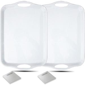 KAQAHIDO Large Melamine Serving Trays for Eating, 17.5 x 12 Serve Platter for Appetizer, Charcuterie, Food, Snack, Cupcakes, Dessert, BPA-Free, Dishwasher Safe Tray, Set of 2, White