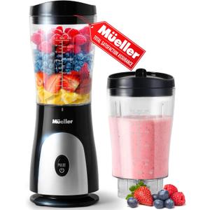 Mueller Personal Blender for Shakes and Smoothies with 15 Oz Travel Cup and Lid, Juices, Baby Food, Heavy-Duty Portable Blender & Food Processor, Black