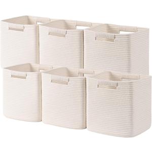 11 Inch Storage Cubes, 6 Pack Cube Storage Bins for Organizing, Cotton Rope Woven Baskets for Shelves, Bathroom, Kids Room, Closets, Baby Nursery