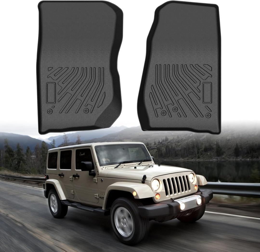 Cartist Floor Mats for Jeep Wrangler 2007-2018 JK 2-Door & JKU 4-Door, All Weather Front Row Floor Liners for Wrangler Accessories, Heavy Duty TPE Car Mats, Car Accessories