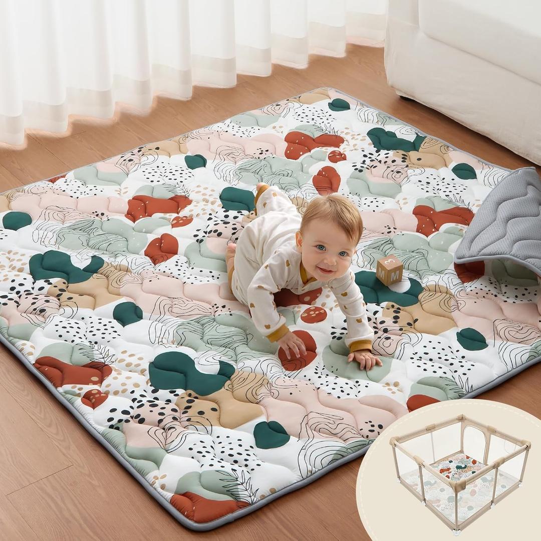 Blissful Diary Baby Play Mats for Floor, 59x59 Inch Thicker Foam Playmats for Babies and Toddlers, Soft Cushioning Baby Playpen Mat, Modern Abstract, 59" X 59"
