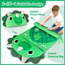 iPlay, iLearn Kid Sleeping Bag, Dinosaur Slumber Sack, Toddler Boy Nap Mat, 2 in 1 Green Dinos Cushion Blanket, Happy Travel Sleepover Daycare Preschool Birthday Gift for 3 4 5 6 Years Old Child