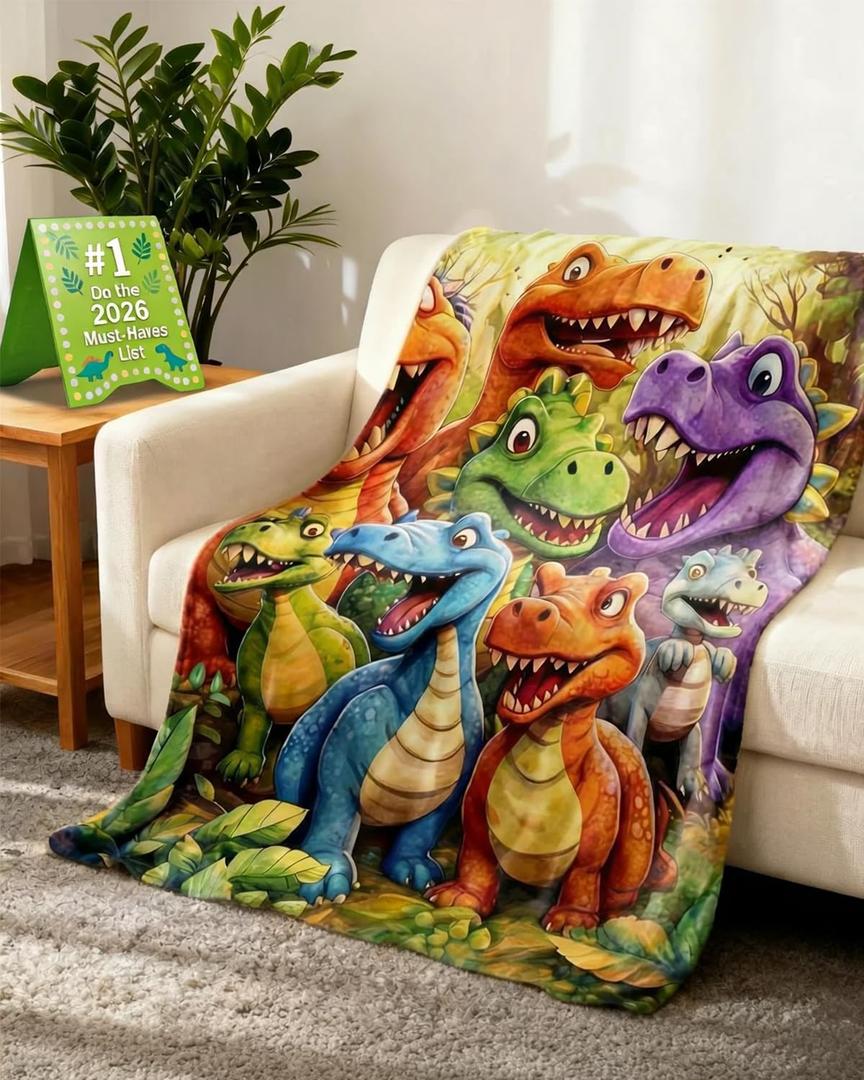 Upgraded Thickened 3D Dinosaur Blanket 5 Sizes Cute Smiling Dinosaurs HD Digital Print Flannel Weighted Fleece Cozy Dino Blanket Ultra Soft Lightweight All Season (30"x40")