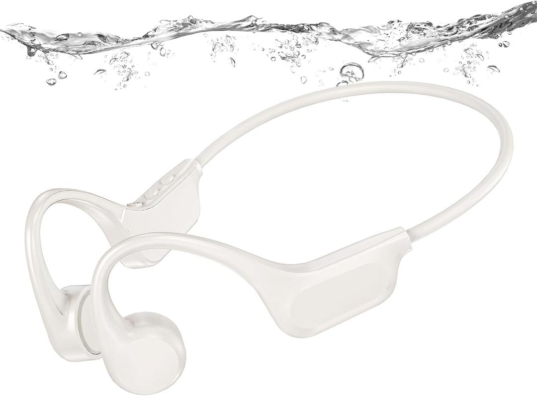 Bone Conduction Bluetooth Headphones-SwimBeats, IP68 Waterproof Swimming Headphones with 32GB MP3 Player, Buletooth 6.0, Lightweight Open Ear Design for Swimming/ Surfing/ Marathon/ Cycling(Beige)