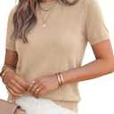 PRETTYGARDEN Women's Short Sleeve Sweaters 2026 Spring Crew Neck Knit Work Shirts Business Casual Tops Summer Fashion Clothes,X-Large 