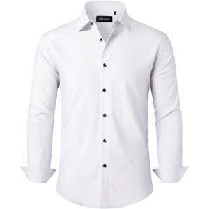 Alimens & Gentle Mens Dress Shirts Stretch Long Sleeve Formal Business Wedding Button Down Shirt Wrinkle Free (X-Large, White)