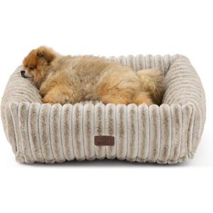 Bedsure ComfyFleece Cute Dog Bed for Small Medium Dogs - Washable Furry Puppy Beds, Rectangle Orthopedic Corduroy Fleece Pet Beds with Removable Zipper Cover, 25x21x7inches, Amphora