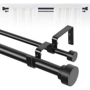 TANGWIN Black Double Curtain Rods for windows 36 to 88:Adjustable Heavy Duty Double Curtain Rod for Bedroom Living Room,1Inch Matte Black Iron Moden Decorative Telescopic Dual Drapery Rod Easy Install