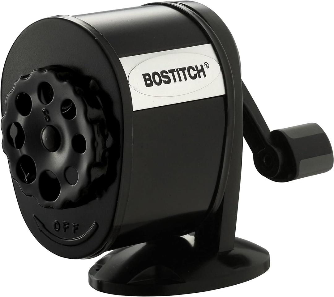 Bostitch Office Wall Mount Manual Pencil Sharpener, 8 Hole Dial, 6X Longer Cutter Life, Vertical or Horizontal Mounting, Black