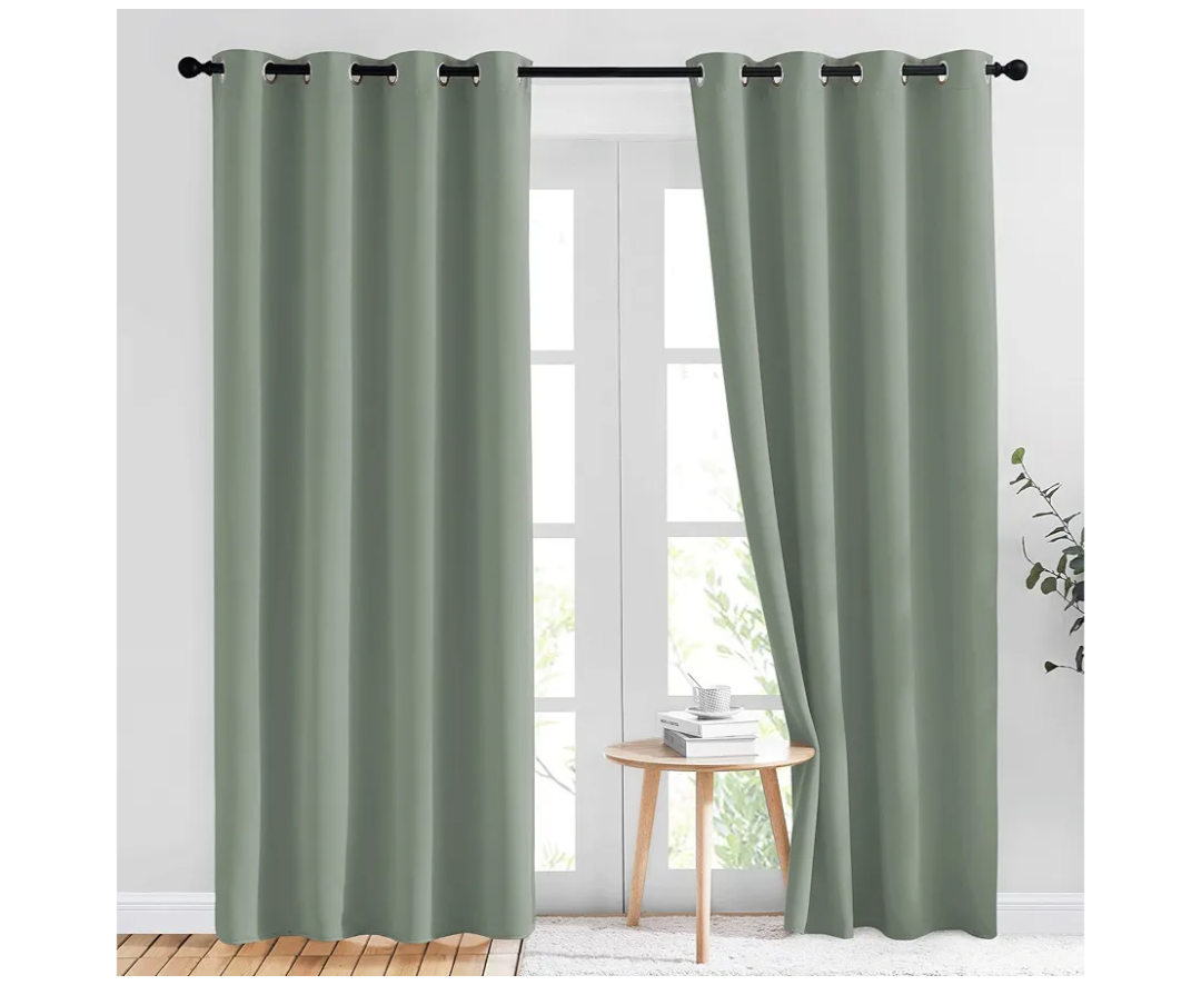 NICETOWN Blackout Sage Green Curtains 84 inch Length 2 Panels Set - Chic Thermal Insulated Grommet Room Darkening Window Drapes for Bedroom/Living Room, W52 x L84