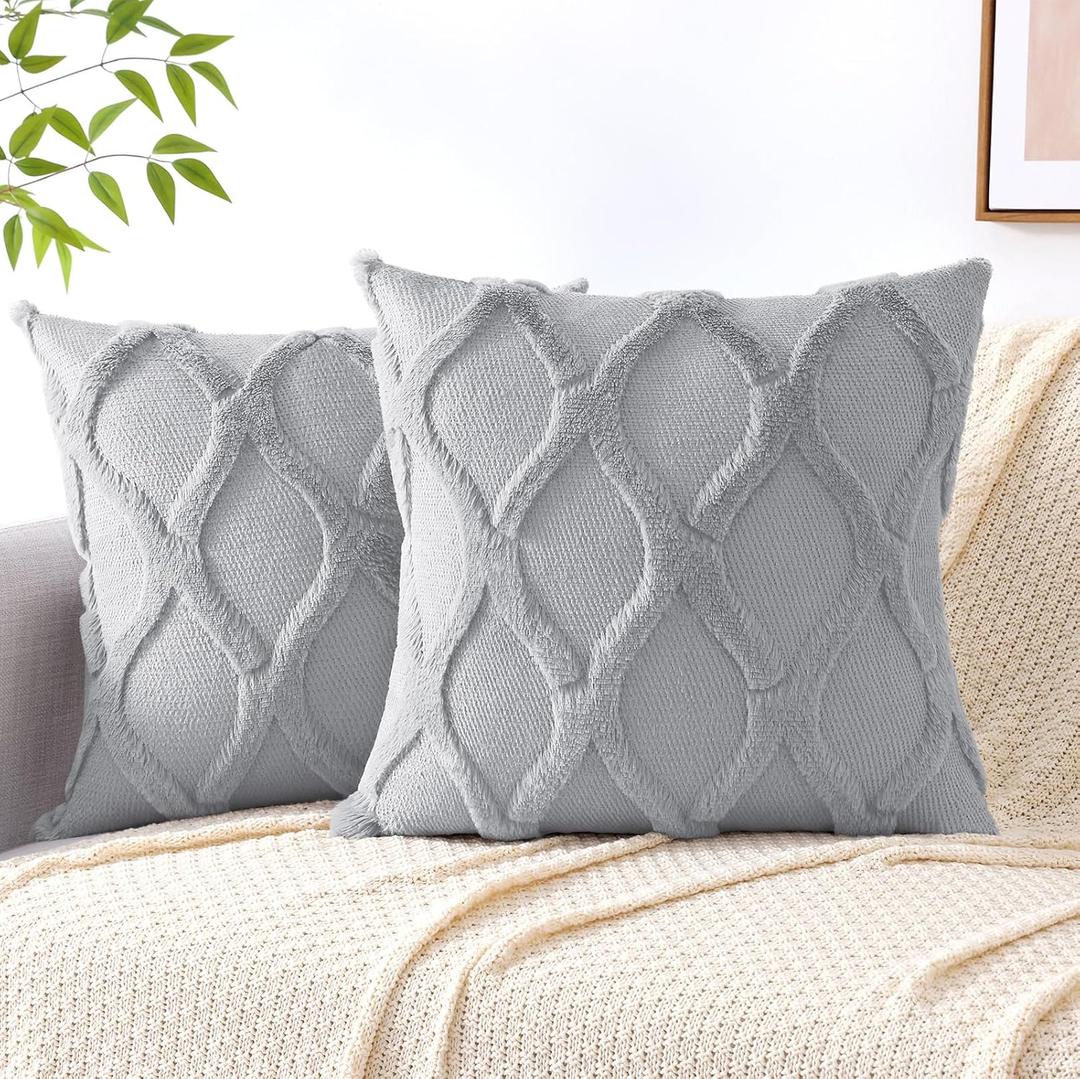 decorUhome Summer Throw Pillow Covers 20x20 Inch Set of 2, Soft Plush Faux Fur Wool Grey Accent Couch Pillow Covers for Modern Farmhouse Bed Sofa Living Room