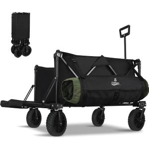 ANJ Outdoors Wagon Carts Foldable with All Terrain Wheels, Double Brakes and Extending Tailgate | Collapsible Wagon Grocery Cart on Wheels | Utility Wagon for Camping, Garden, Beach, Lounge and Sports