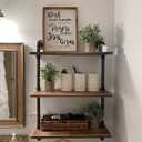 Industrial Pipe Shelving Bookshelf Rustic Modern Wood Ladder Storage Shelf 3 Tiers Retro Wall Mount Pipe Design DIY Shelving (24in, 24inch)