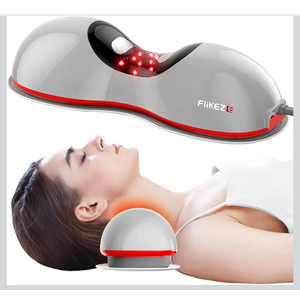 Heated Neck Stretcher with Red Light Therapy, Wireless Cervical Traction Device for TMJ Pain Relief and Shoulder Relaxer, Neck Traction Massager Pillow for Home/Office Used, Grey