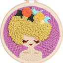 Punch Needle Kits Adults Beginner DIY Cute and Unique Cartoon Girl 8 in Hoop Embroidery Set for Beginners Perfect Gifts for Women, Moms, and Grandmas (Garden Girl)