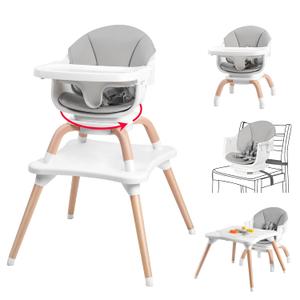 Baby High Chair, 7 in 1 Convertible High Chairs for Babies and Toddlers, Kids Learning Table, Building Block Table, Toddler Dining Chair with 360 Rotating Seat, 5-Point Safety Harness (Grey)