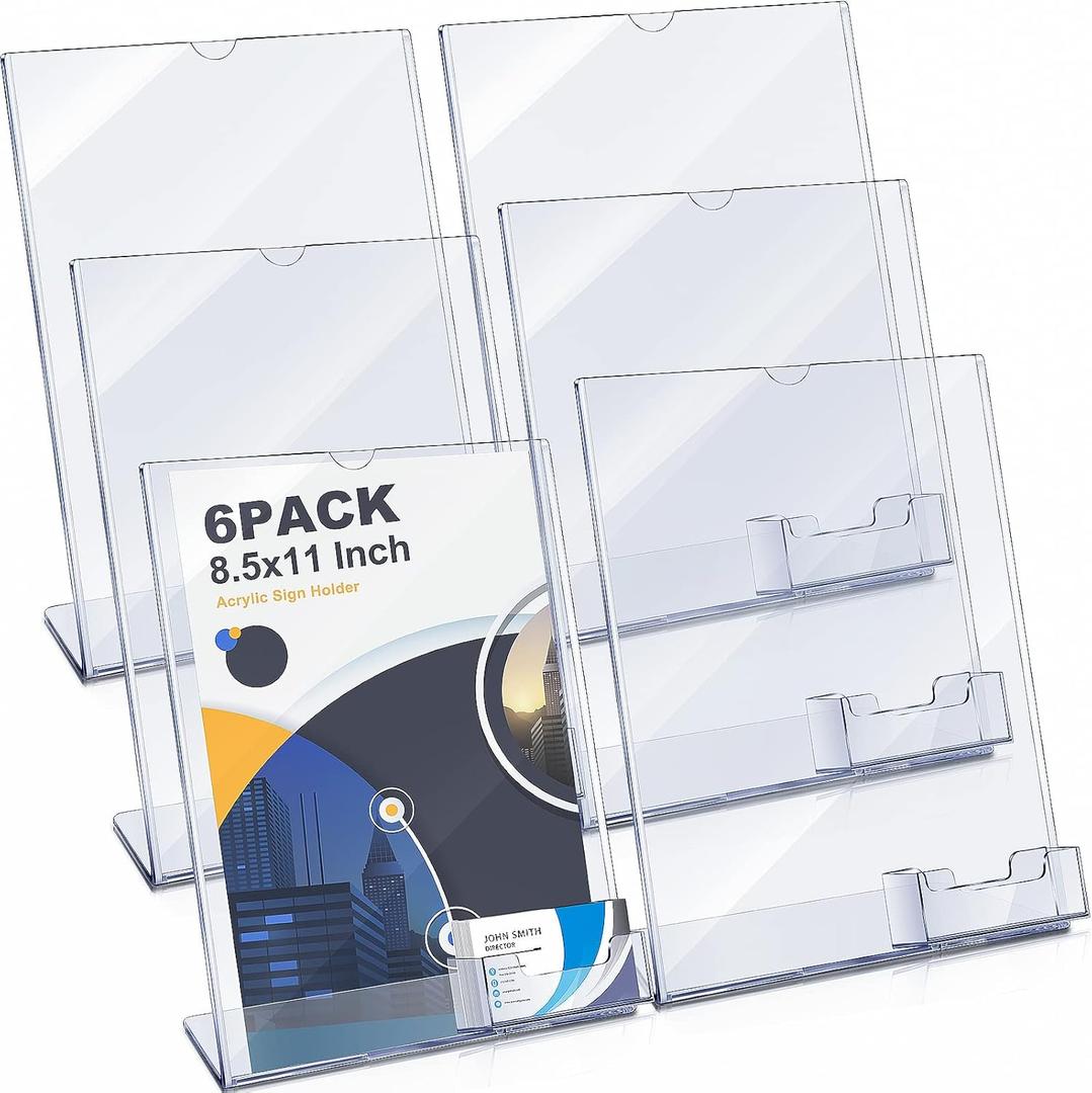 8.5 x 11 Acrylic Sign Holder with Business Card Holder Clear Brochure Display Stand with Attached Business Card Pocket Advertisement Printed Material Flyer Holder Flyer Stand Frame (6)
