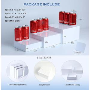 3PCS Buffet Risers, Dessert table display set, Catering supplies buffet display ,Acrylic risers display stands, White Acrylic Cube Boxes Nesting Risers with Hollow Bottoms - 1 Set (6.5", 7.5", 8.5") White