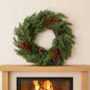 24 Inch Christmas Cypress Wreath, Christmas Wreath for Front Door, Real Touch Pine Wreath,Artificial Green Cedar Wreaths with Pine Cones for Wall Window Porch Indoor Outdoor Winter Decor