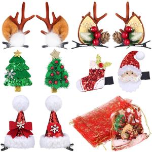 18 Pieces Christmas Hair Clips Christmas Organza Bags Set Hair Accessories Xmas Small Gifts Hairpins Jewelry Candy Gift Mini Drawstring Bags for Women Girls Winter Wedding Party