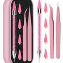 Rhinestone Picker Tool Set,Rhinestone Applicator Tool,Rhinestone Picker Dotting With 4 Extra Pink Replaceable Wax Head and 2 Tweezer (Pink A)