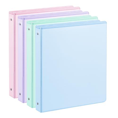 SUIN 1 Inch 3 Ring Binder 4 Pack Pastel Colors, Holds 200 Sheets Letter Size with Pockets for School Office Home