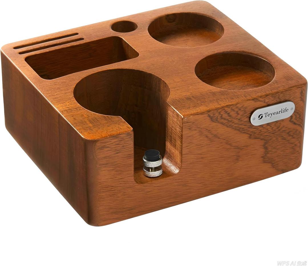 Tamping Station for Portafilters Solid Wood Espresso Accessories 5-Slot Organizer with Anti-Slip Base & Adjustable Height (Small)