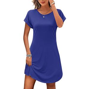PLOKNRD Women's Casual Dress Summer Short Sleeve T-Shirt Dress Crew Neck Basic Dresses 2025 (Royal Blue, S)