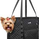 Pecute Dog Purse Carrier, Dog Carrier with Pockets for Small Dogs, Fits Dogs 5 lbs to 9 lbs, Cat and Puppies Tote Bag, Outing, Travel, Vet, Black (15.2"L x 7.4"W x 11.7"H)