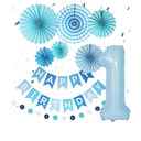 Uorbmaio 1st Birthday Decorations: Blue Happy Birthday Banner