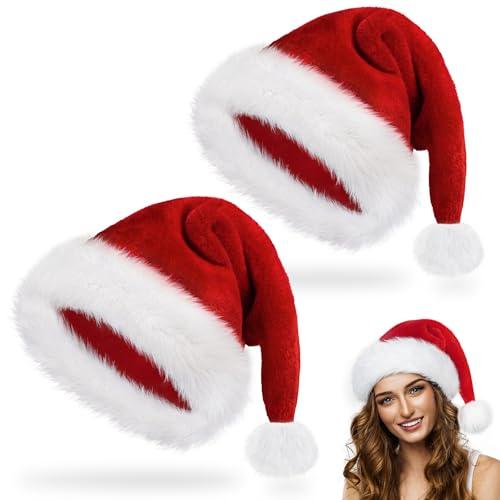 Iioscre Bulk Santa Hats for Adults Christmas Hat Holiday Unisex Velvet Comfort Extra Thicken Fur Xmas Hat
