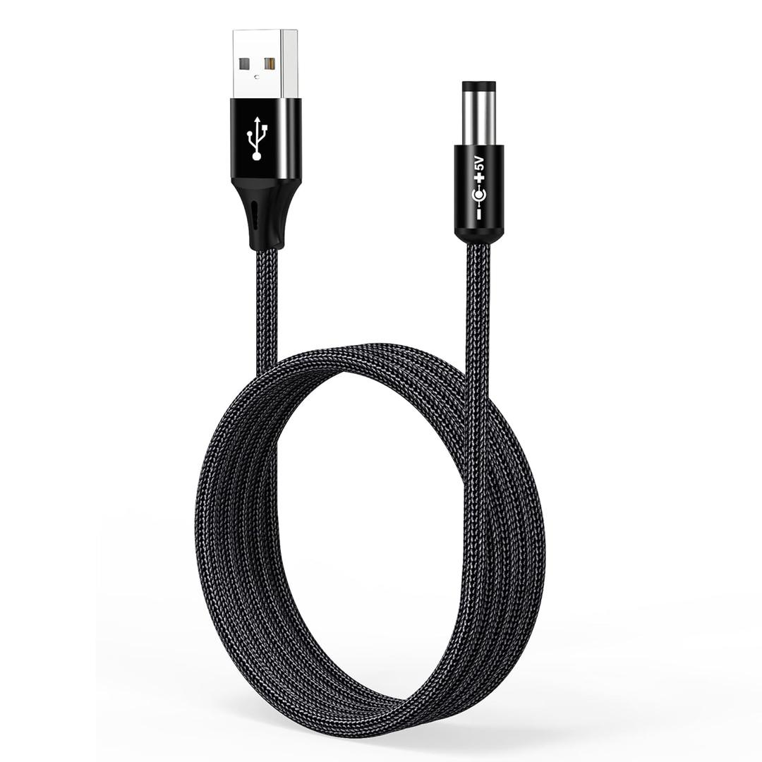 AGVEE 10ft USB to DC 5V Power Cord 5521(5.5x2.1mm) | Braided Nylon & Aluminum Shell | Fast & Durable Charging for CCTV Cameras, Routers, LED Strips, Black