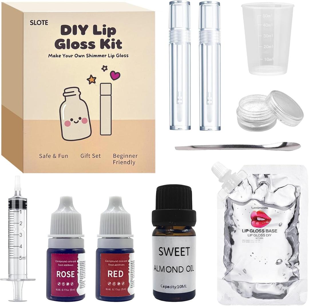 DIY Lip Gloss Kit for Girls, Glitter Shimmer Making Set with Base, No Color Powder, Mess-Free Beginner Craft, Ages 6+