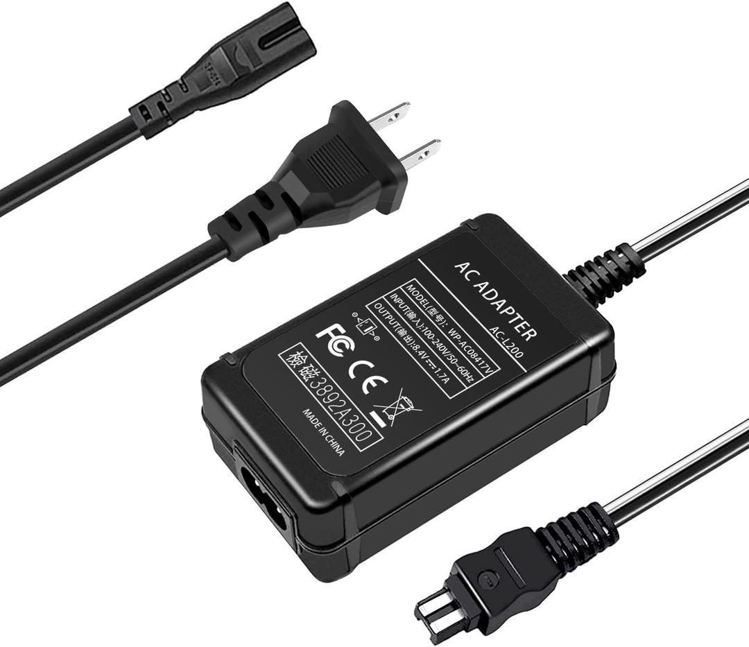 TKDY AC-L200 Charger for Sony Handycam, Replacement for AC-L200 L25 Power Adapter, Compatible with DCR-DVD DCR-HC DCR-SR DCR-SX HDR-CX HDR-PJ HDR-SR NEX-VG Series etc, 100-240V Travel Friendly.