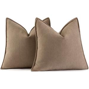 MIULEE Pack of 2 Coco Brown Decorative Pillow Covers 18x18 Inch Soft Chenille Luxurious Couch Throw Pillows Farmhouse Cushion Covers with Elegant Design for Sofa Bedroom Living Room Home Decor