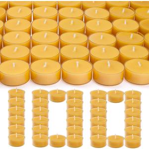 100 Pack Pure Beeswax Tealight Candles | Natural Unscented Beeswax Candles in Bulk, Clean Burning, Yellow