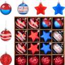 28Pcs Christmas Patriotic Hanging Ornaments,Red White Blue Xmas Independence Day Decor Shatterproof Balls and Stars Decorates,4th of July Christmas Tree Decor for Indoor Outdoor Holiday Party