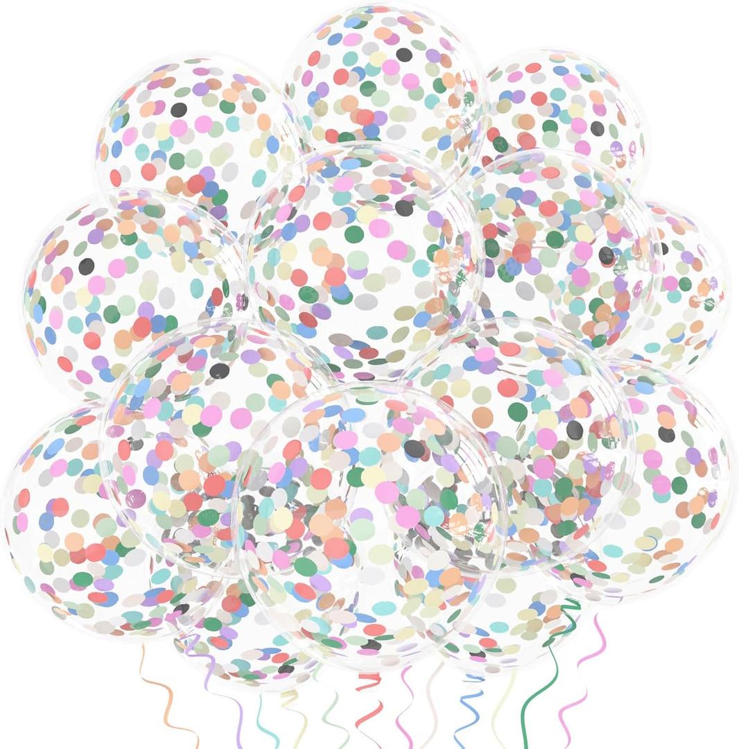 Rainbow Confetti Balloons, 25 Pcs 12 Inch Thickened Clear Latex Balloon with Confetti Inside for Birthday Party Baby Shower Graduation Engagement Bridal Shower Decorations Supplies (Paper Confetti)