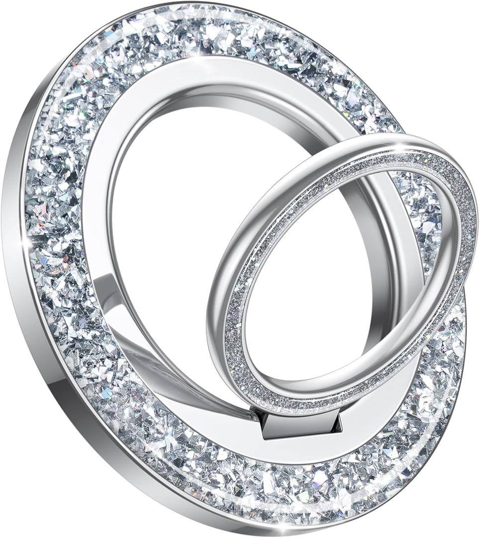 Lamicall Magnetic Phone Ring for MagSafe Grip - 2025 [Super Magnet] Stylish Ring Holder Stand with [Upgrade Gear Hinge], Mag Safe Accessories for iPhone 17 16 15 14 Pro Max Plus Air, Glitter Silver