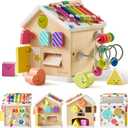 Tiny Land 9-in-1 Wooden Activity Cube, Montessori Baby Activity Center for 1+ Year Old, Educational Toy for Toddlers, Ideal Gift for Girls and Boys (Rainbow)