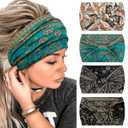 4 Packs Wide Headbands for Women Knotted Non Slip Fashion Cute Paisley Printed Head Bands for Womens Hair Large African Bandana Boho Hairbands Yoga Running Workout Thick Turban Hair Accessories