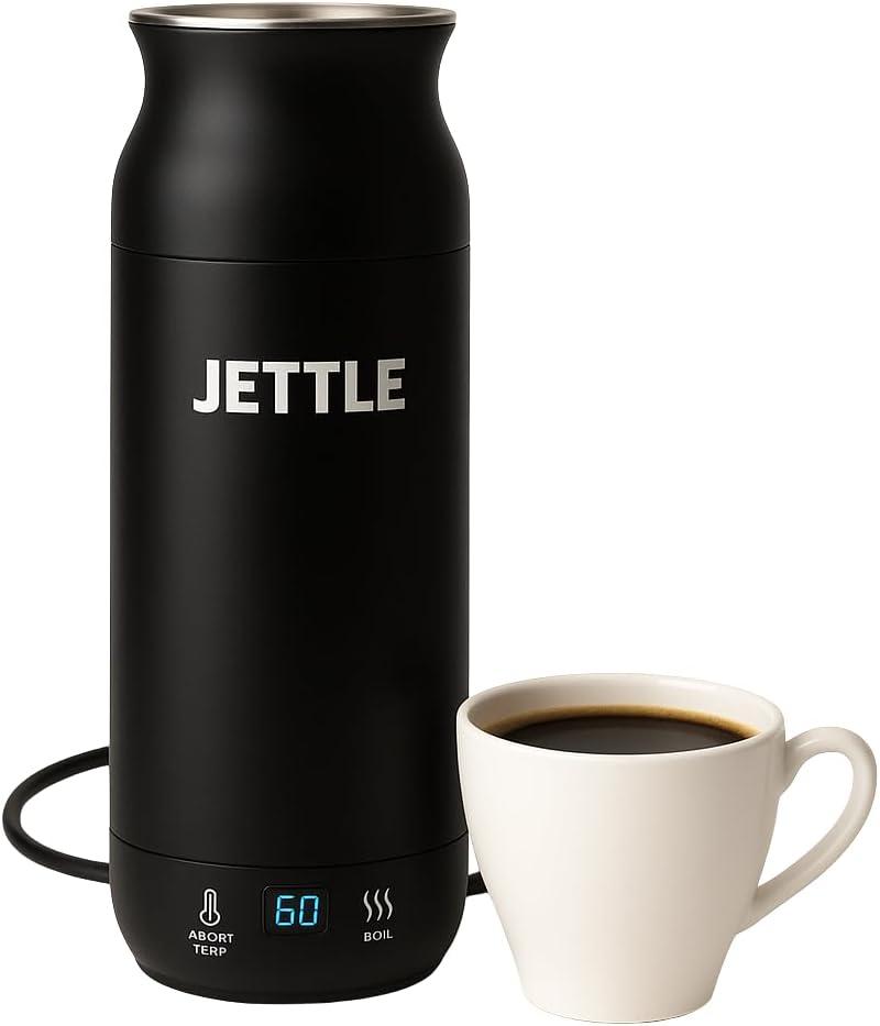 Electric Kettle - Travel Portable Heater for Coffee Tea Milk Soup - Stainless Steel Travel Water Boiler tea pot with Temperature Control - LED - Automatic Power Off - 450ml - Kitchen Appliance (Black)