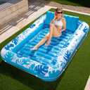 SLOOSH Inflatable Tanning Pool Lounger Float, 85" x 57" Extra Large Pool Floats Adult with Pillow, 4 in 1 Suntan Tub Raft Floatie,Sunbathing Bed Lounge for Water Blow Up Ball Pit Party Gifts, XL-Blue