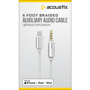 Acoustix™ 3.5mm to Apple Lightning Braided Auxillary Cable - White, 6 ft 