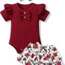 HONGTEYA Infant Baby Girl Clothes Newborn Summer Outfits Cute Romper Shorts Set Floral Girl Clothes with Headband